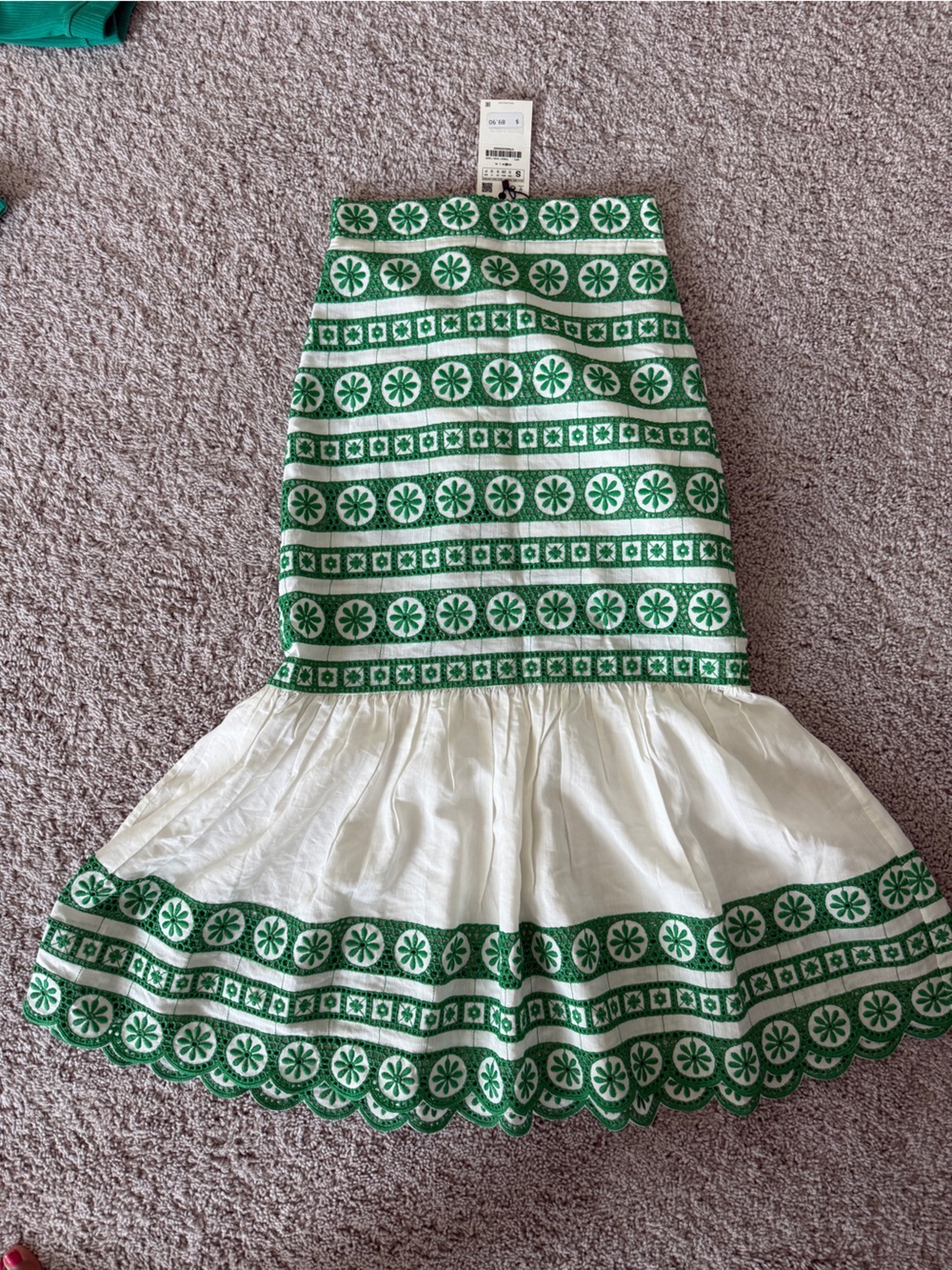 Zara Green and White Floral Embroidered Curtain Panel - NWT